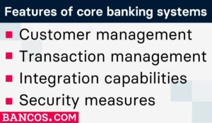 Features of core banking systems include security and integration capabilities